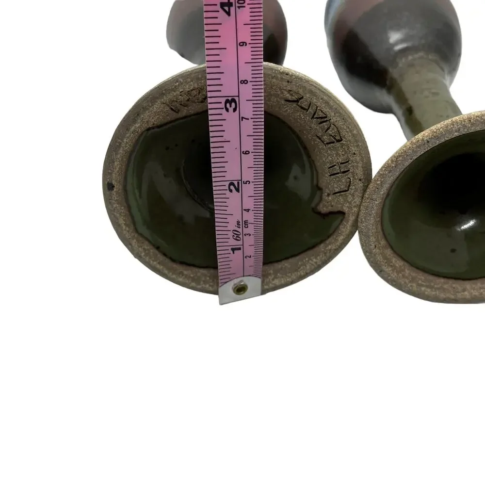 Wine Goblets Flutes Set of Four Ceramic Handmade 1984 Vintage Blue Brown Retro